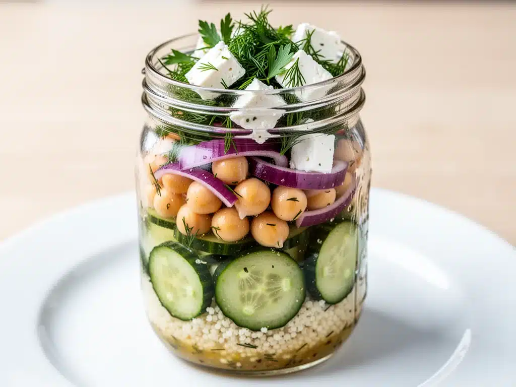 chickpea Greek salad jars - featured image