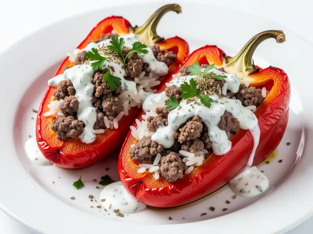 Home 3 Greek Stuffed Peppers with Lamb - featured image