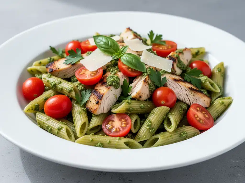 pesto chicken pasta salad - featured image