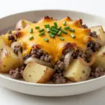 slow cooker ground beef and potato casserole - featured image
