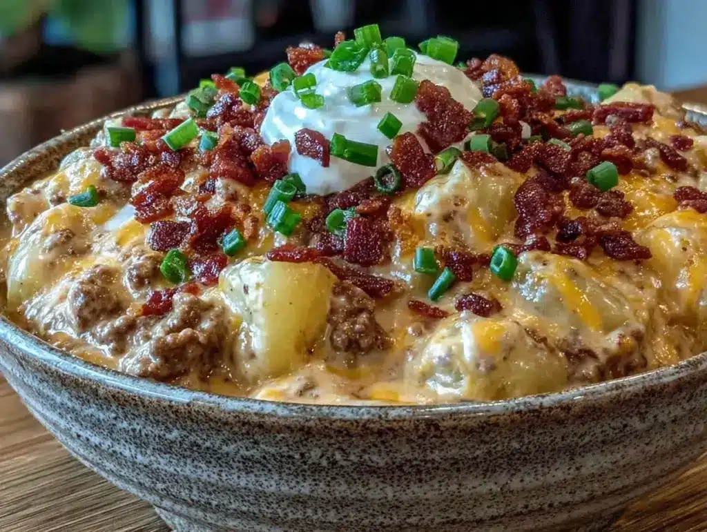 creamy cheeseburger potato soup - featured image