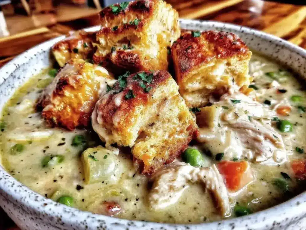creamy chicken pot pie soup for one - featured image