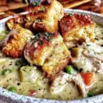 creamy chicken pot pie soup for one - featured image