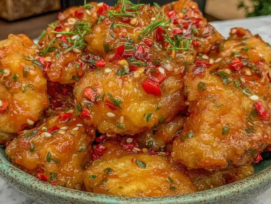 crispy honey sriracha chicken bites - featured image