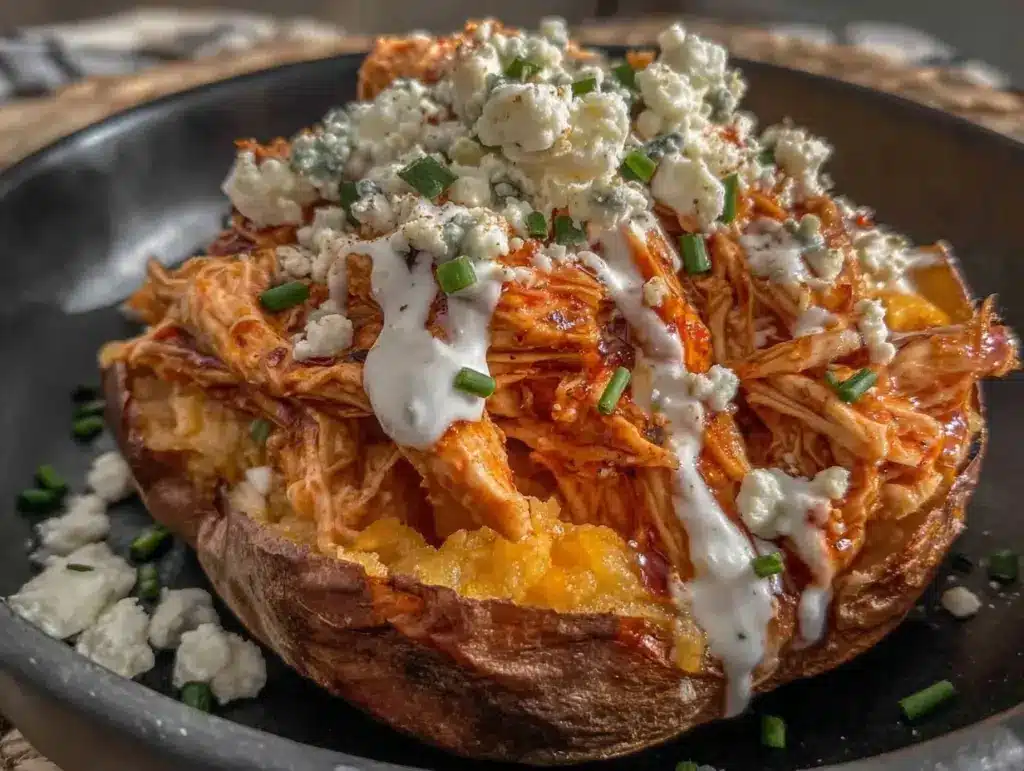 High-Protein Buffalo Chicken Stuffed Sweet Potatoes - featured image