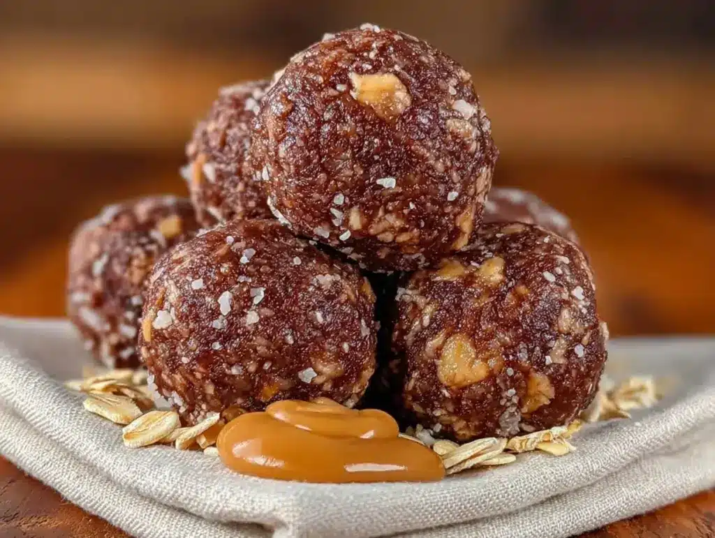 no-bake chocolate peanut butter energy balls - featured image
